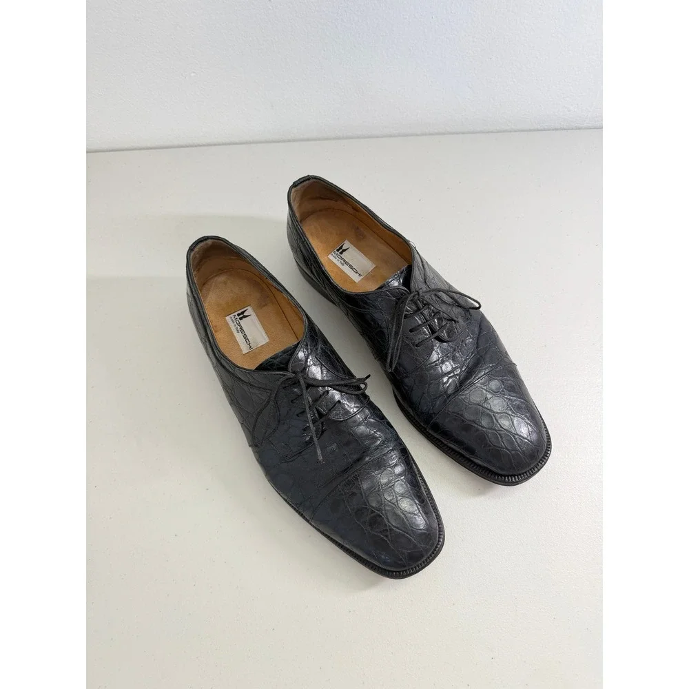 Moreschi Mens Black‎ Crocodile Leather Derby Classic Shoes Made in Italy 12